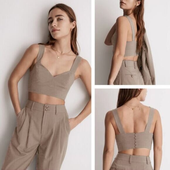 NWT MADEWELL Sweetheart-Neck Bralette Top Size 12 Taupe - Picture 1 of 5